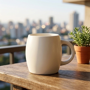 Mug en céramique promotionnel BST en forme de baril à vin, grande capacité, avec couvercle et cuillère, gravure de logo personnalisée - Product Image 3