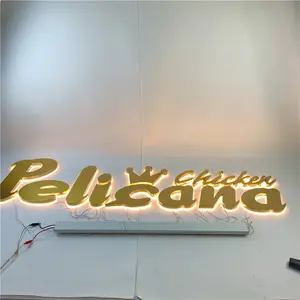 Specchio in acciaio inossidabile 3d led retroilluminato lettera segno 12v led alfabeto esterno acrilico LED sign board