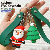 Porte-clés de Noël 2D 3D en PVC, porte-clés personnalisé en caoutchouc mignon Père Noël, porte-clés dessin animé, pendentif de Noël, breloque de sac en silicone souple