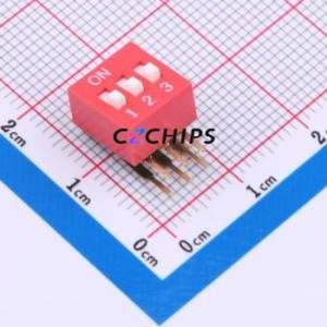 DA-03-R DIP Switch Through hole Component (THT) Switch ( Number of Switch Sections: 3 )( Lead Spacing: 2.54mm )( Color: Red ) - Product Image 1