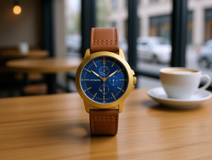 Reloj Inteligente HYF de Moda, Caja Redonda Chapada en Oro, Correa de Cuero, Cronógrafo, Reloj para Hombre, Colores Mixtos - Product Image 2