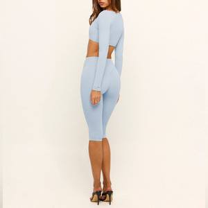 Langarm Capri Hosen Röcke 3-teilige Lauf outfits Bequemes Yoga-Set Naked Feeling Sporta nzüge - Product Image 4