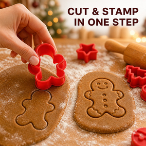 Ensemble <span class=keywords><strong>de</strong></span> 10 emporte-pièces <span class=keywords><strong>de</strong></span> Noël avec poussoir à tampon pour la cuisson <span class=keywords><strong>de</strong></span> biscuits homme en pain d'épices, flocon <span class=keywords><strong>de</strong></span> neige et sapin - Product Image 1