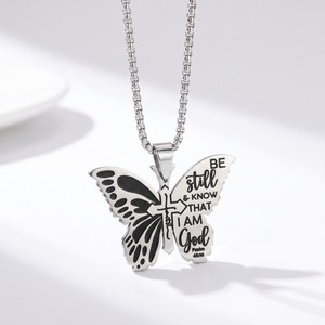 <b>Butterfly</b> Pendant Necklace Stainless Steel Pave Setting Blue Gold Tone Jewelry Gift Fashion Accessory - Product Image 4