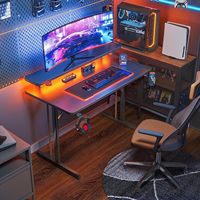 Table de jeu de 31 pouces avec étagère pour moniteur, bureau de jeu, bureau d'ordinateur, bureau à domicile de 47 pouces, bureau extra large moderne ergonomique noir pour PC