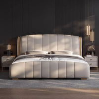 Lit de Luxe Minimaliste en Cuir Italien Inclinable avec Rangement Intégré pour Chambre Parentale – Vente en Gros Usine
