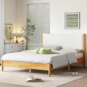 Queen Size Modern Convertible <b>Platform</b> <b>Bed</b> with Diamond Crystal <b>Frame</b> Boucle Upholstered Headboard Support Feet Beech White - Product Image 4