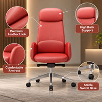 Chaise de bureau en cuir de luxe avec base en alliage d'aluminium pour espace de travail moderne de cadre et mobilier de sièges professionnels haut de gamme