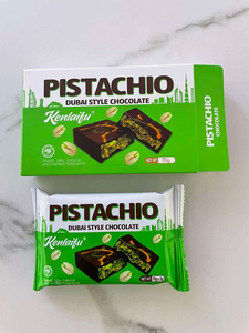 Barre de chocolat au pistache authentique Halal de Dubaï 70g, en vrac, prête à consommer - Product Image 3