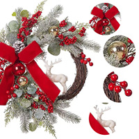 Couronne de Noël transfrontalière nouvelle collection, fleurs artificielles en plastique à suspendre à la porte, style européen et américain, vente chaude