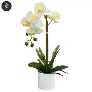 Venda quente de flores artificiais de orquídea de toque real para decoração de casa, vaso de cultura de flores artificiais em vasos decorativos de dezembro