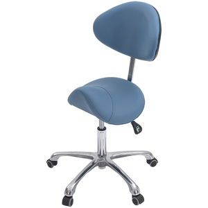 Fauteuil <span class=keywords><strong>dentaire</strong></span> commercial moderne manuel en cuir bleu, tabouret selle réglable en hauteur et inclinaison avec 5 roulettes pivotantes - Product Image 2