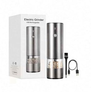 Rechargeable Semi-Automatic Electric Pepper Mill and Salt Grinder <b>Set</b> with Ceramic Mechanism Dust Cover Metal Stainless Steel - Product Image 1