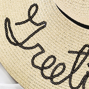 หมวกชายหาดพับได้สำหรับผู้หญิง หมวกปีกกว้างปักลายสำหรับผู้หญิง ใส่ไปเที่ยวทะเล ฮันนีมูน ท่องเที่ยว หมวกปีกกว้างขนาดใหญ่ - Product Image 6