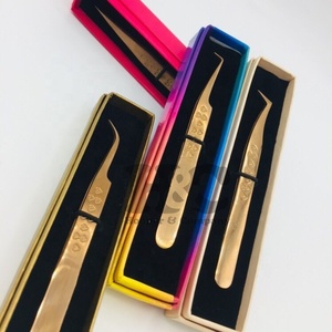 Venta al por mayor pinzas para extensión de pestañas pinzas de acero inoxidable de oro rosa pinzas para extensión de pestañas de visón sostenibles oferta de logotipo - Product Image 2
