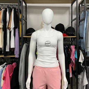 Nouveauté, débardeur décontracté à col rond, en silicone personnalisé, 95% coton, 5% élasthanne, extensible, ajusté, côtelé, pour femmes - Product Image 5