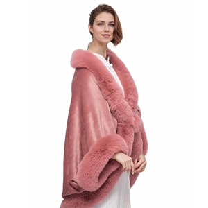 Women Fashion Faux Fur <b>Shawl</b> with Flurry Trim Loose Batwing Sleeve Cloak Warm Double Fur Wrap for <b>Wedding</b> Cocktail - Product Image 4