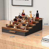 Organisateur de cosmétiques en bois à 5 niveaux, présentoir à parfums avec tiroir et 2 compartiments cachés, support de rangement pour maquillage