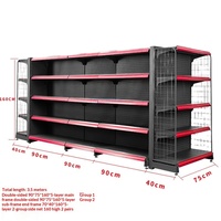 Étagère gondole métallique double face robuste personnalisée avec système d'éclairage LED, assemblage sans boulons pour boutique et magasin de proximité