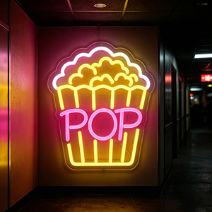 Letrero Luminoso LED de Neón con Diseño de Palomitas de Maíz, Lámpara de Vidrio Amarillo y Rosa, para Publicidad, Luz Blanca Cálida de 3000K - Product Image 1