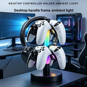 Support <span class=keywords><strong>de</strong></span> casque RGB avec support <span class=keywords><strong>de</strong></span> manette, synchronisation musicale, LED activées par le <span class=keywords><strong>son</strong></span>, organisateur pour accessoires <span class=keywords><strong>de</strong></span> bureau <span class=keywords><strong>de</strong></span> joueur - Product Image 2