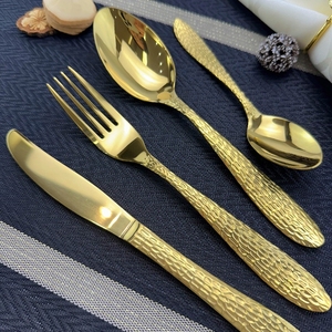 Myd thép không gỉ sang trọng <span class=keywords><strong>Flatware</strong></span> <span class=keywords><strong>Set</strong></span> dày búa xử lý cao Vàng dao kéo-Dao muỗng bít tết dao kéo cho đám cưới và nhà - Product Image 3