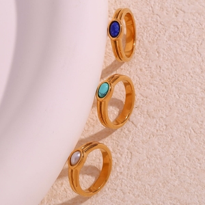 Anillo de piedras preciosas de acero inoxidable de oro de 18K Europeo Americano de moda Simple accesorio de piedra Natural de rayas horizontales para mujer - Product Image 3