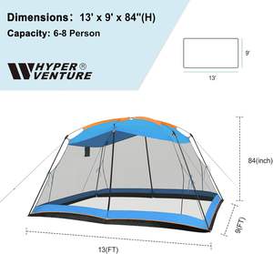 Carpa de Jardín Resistente al Agua Hyper Venture de 13x9 Pies, 4 Paredes de Malla, Toldo, Gazebo, Refugio, Estructura de Acero Aleado, para 6-8 Personas - Product Image 2