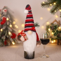 Boneka Kurcaci Hutan Berkerudung Pom Pom, Dekorasi Natal Gaya Tongkat, Sarung Botol Natal untuk Hiasan Meja Liburan, Penutup Botol Anggur