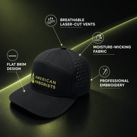 Casquette de baseball noire perforée au laser, respirante, 7 panneaux, pour le sport, le golf, la course à pied et les activités de plein air