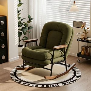 Poltrona a dondolo per adulti in stile retrò con cuscino morbido in tessuto, multifunzionale e reclinabile per il riposo, nuova poltrona relax casual e confortevole - Product Image 1