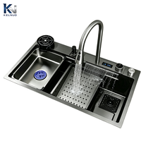 Produits personnalisés, évier de cuisine en acier inoxydable 304 de style noir, poste de travail multifonctionnel