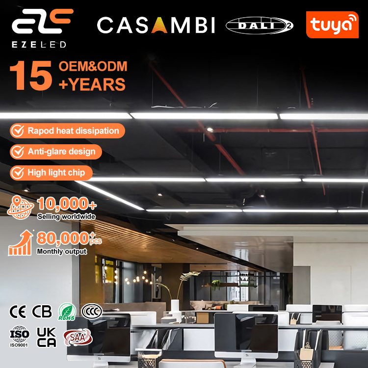 High Lumen Energy Saving 8w 12w 15w 20w 30w 40w 50w App Control Office Hanging Linkable Pendant Led Linear Light