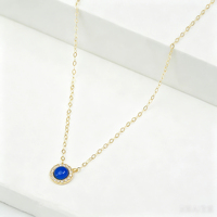Collar con Colgante de Calcedonia Azul Halo en Oro Sólido de 18K PCX, Cadena Delicada con Eslabones Ovalados, Piedra de Nacimiento de Ágata, Joyería Fina, Regalo para Mujer