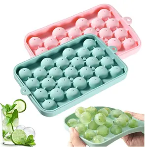 2023 New 25 Holes Silicone Ice Maker Summer Ice Cube Tray Kitchen Round Silicone Ice Mold With Lid For Whiskey