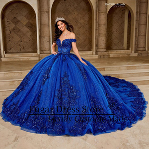 S2118F Nuovo <span class=keywords><strong>Vestito</strong></span> da Sera Blu di Alta Qualità con Spalle Scoperte per Banchetti e Cerimonie, Abito da Sposa per Donna - Product Image 2