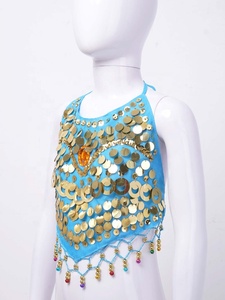 Tops de Danza del Vientre para Niñas, con Lentejuelas, Monedas, Flecos, Campanas y Gemas, Traje de Malla Choli para Actuación, Hecho a Medida - Product Image 2