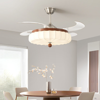 Lampe LED moderne 42 pouces Ventilateur de plafond Télécommande européenne rétractable pour haut-parleur Bluetooth pour salon BLDC Noir