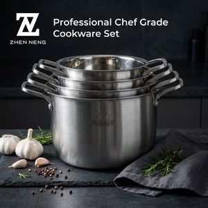 <span class=keywords><strong>Juego</strong></span> de 4 <span class=keywords><strong>Ollas</strong></span> de Acero Inoxidable de Calidad Industrial con Base Reforzada y Tapas de Borde Ancho para Servicios de Catering Profesionales - Product Image 1