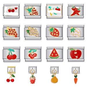 Accessoires DIY Fruits Légumes Émail Élastique Fait Main Modulaire Breloques Italiennes Acier Inoxydable Bracelet Bijoux pour Vente en Gros - Product Image 1