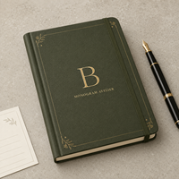 Carnet de notes exécutif LABON personnalisé A5 en cuir végétalien avec monogramme, dorure à chaud, grille à points, planificateur de réunions, bande élastique