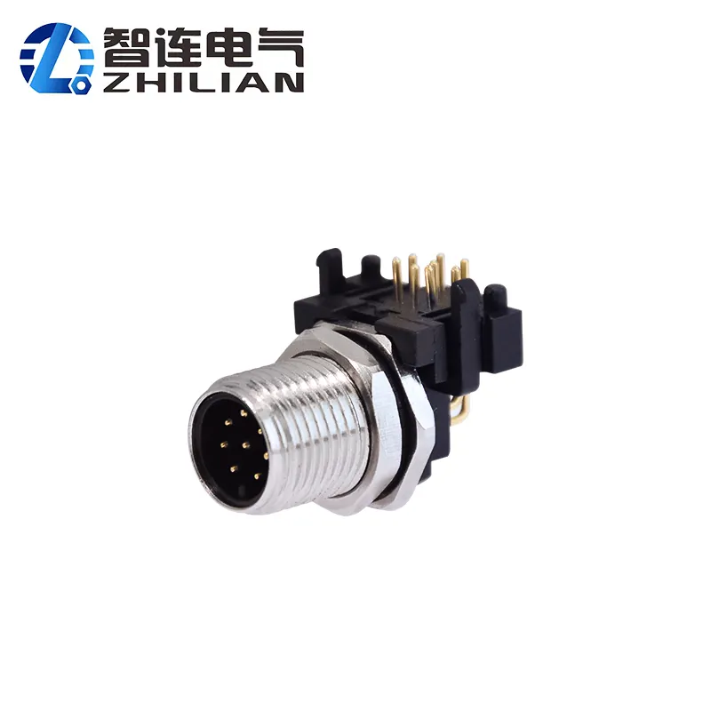 M12 Waterproof Male 90 Degree Right Angled Aviation Plug M12 PCB Panel Mount Circular Connector