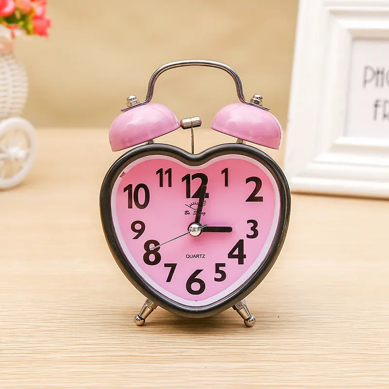 Popular Design 3 inches Desk kids alarm clock training loud alarm clock analog twin bell heart-shaped Alarm Clock