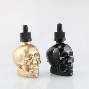 Customized Unique Perfume 30ml 60ml 120ml Skin Care Packaging Skull Head Shape Glass Skull 1oz Glass Beard Oil Dropper Bottle