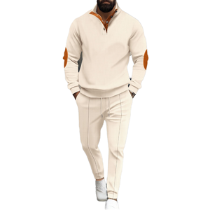 Conjunto de Camisa de Manga Corta y Pantalón Largo para Hombre, Verano 2025, Tejido Waffle, Cierre de Cuatro Botones, Bolsillo, Estilo Deportivo, Secado Rápido, Poliéster/Algodón - Product Image 1