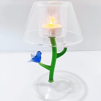 Bougeoir ovale en verre borosilicaté sur le thème des fleurs et des oiseaux avec abat-jour transparent pour la décoration intérieure à Noël et à Pâques