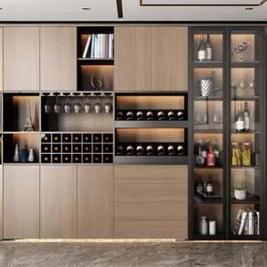 SANTOPOVA Armoire à vin moderne en bois avec panneau de présentation en verre, unités de rangement cachées pour salon et hôtel - Product Image 4
