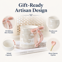 350ml Nordic 3D Creative Pearl Glaze Bow Porcelain Ceramic Coffee Mug Aman untuk Mesin Cuci Piring Minimalis Bisnis Ekonomis Hadiah untuk