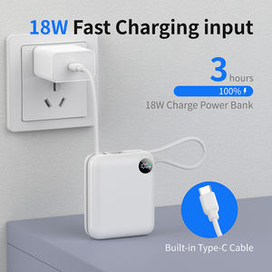 Портативное зарядное устройство для мобильных телефонов на 10000 мАч с литий-полимерным аккумулятором, ультратонкое, со встроенными двойными кабелями PD USB-C - Product Image 3