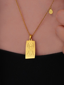Nuova Collana con Ciondolo a Forma di Carta dei Tarocchi, Placcata in Oro 18k, Acciaio Inossidabile, 12 <span class=keywords><strong>Segni</strong></span> Zodiacali, Gioielli da Donna - Product Image 5